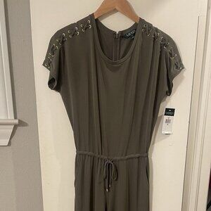 Lauren Ralph Lauren Olive Green Wide Leg Jumpsuit Upscale Buttoned Petite Small